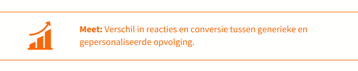 Meet: verschil in reacties en conversie tussen generieke en gepersonaliseerde opvolging.