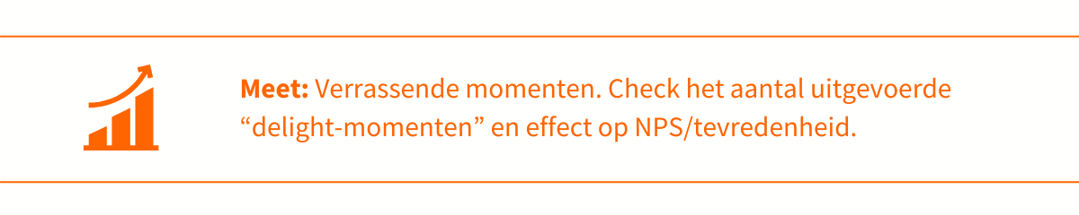 Meet: aantal uitgevoerde “delight-momenten” en stijging in NPS of feedbackscore.