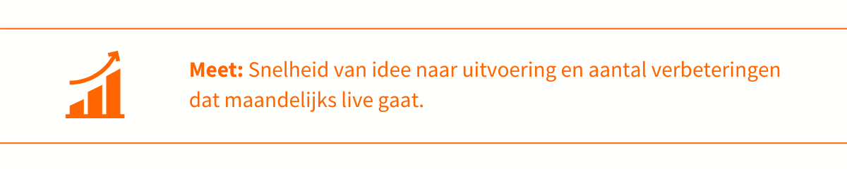 Meet: snelheid van idee naar uitvoering en aantal verbeteringen dat maandelijks live gaat.